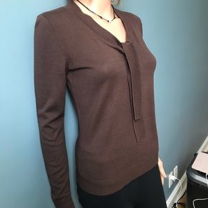 Talbots Tie Front Chocolate Light Weight Sweater
